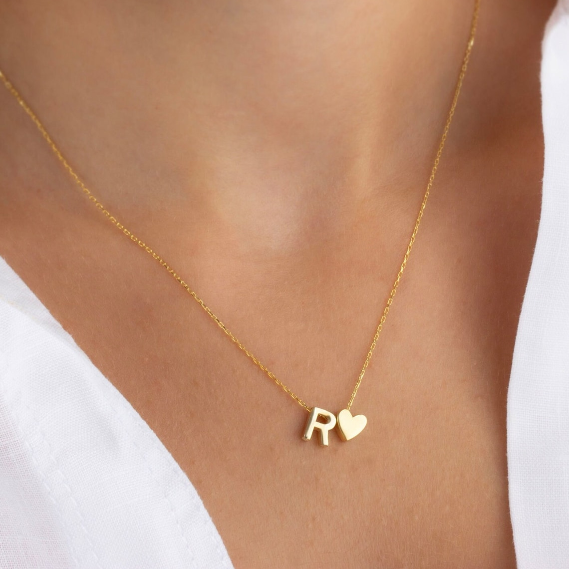 Collier avec initiales en forme de cœur - Cœur de lettre personnalisé