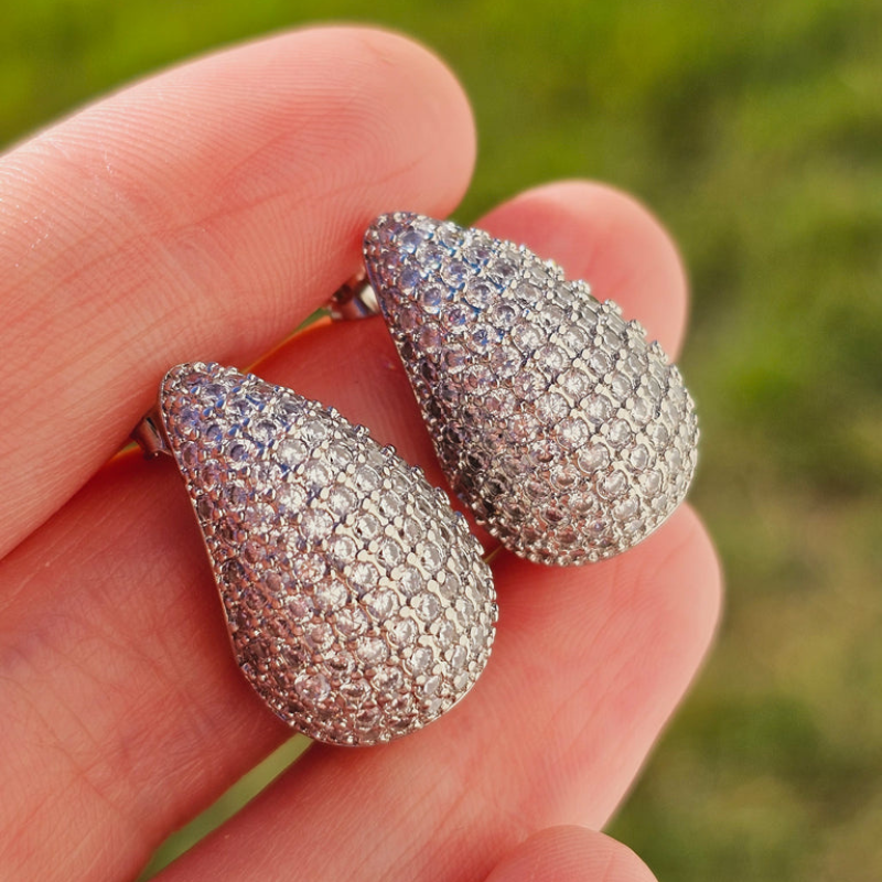 Boucles d'oreilles Diamant en Forme de Goutte - Boucle d'oreille Diamant Incrusté