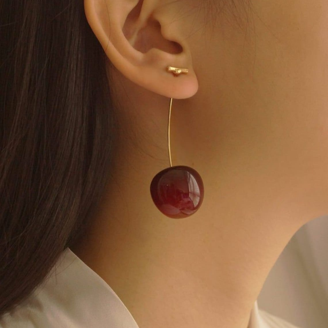 Boucles d'Oreilles de cerise noire - Boucles d'Oreilles longues en goutte