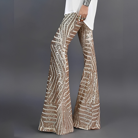 Charlita - Glitter trousers for women, flared and elegant cut