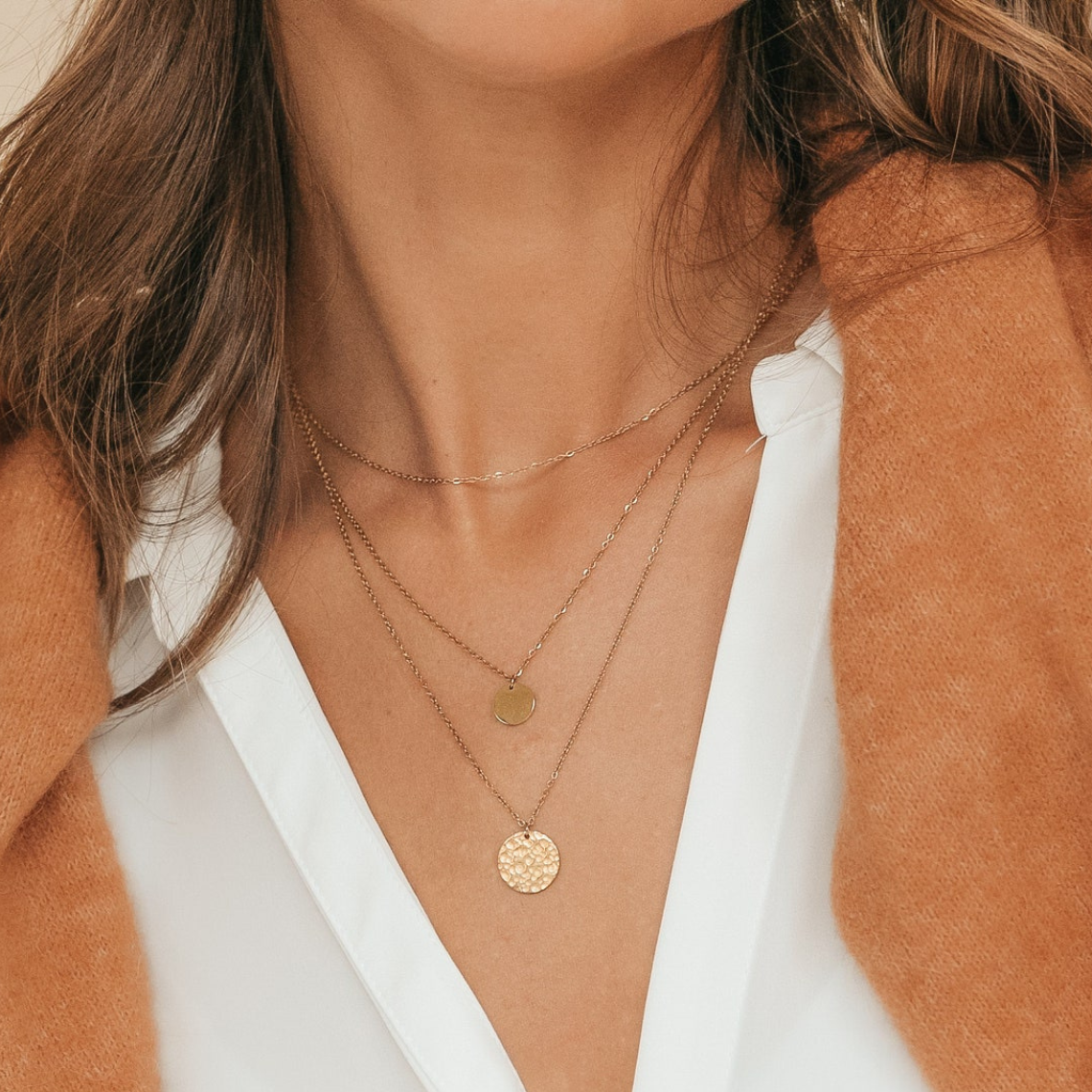 Ensemble de pendentif rond - Collier à 3 couches de disques