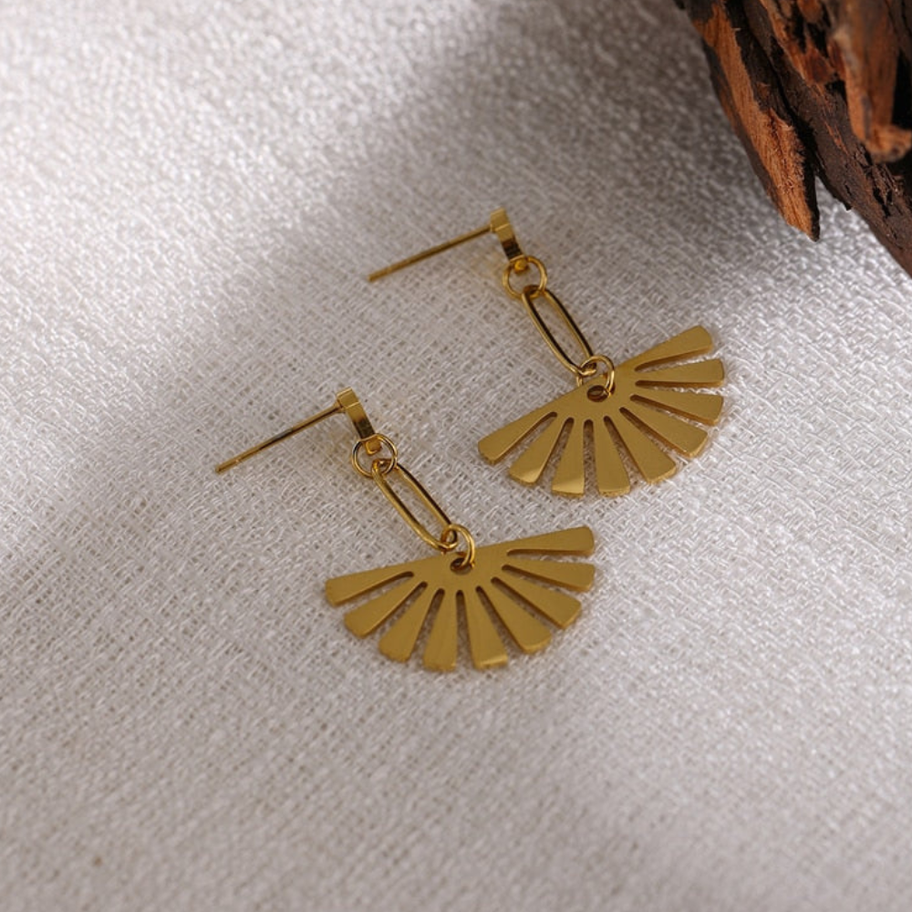 Boucles d'oreilles en goutte florale - Boucles d'oreilles en forme d'éventail