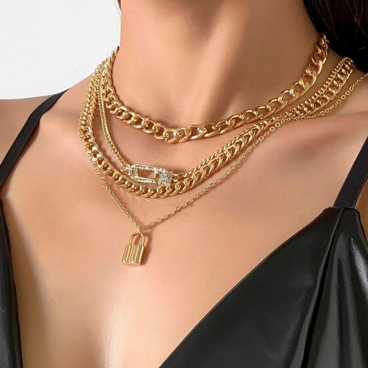 4pcs Collier - Ensemble de chaîne de pin rétro