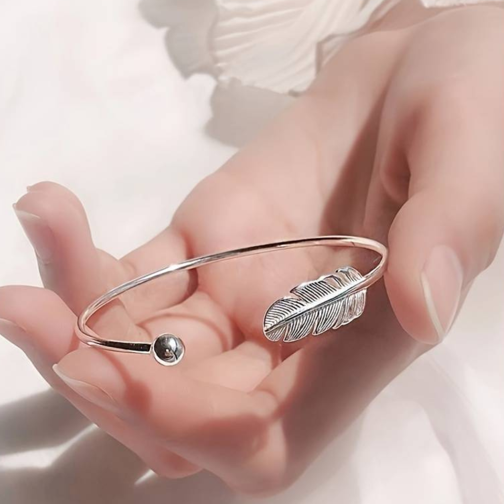 Bracelet en plume argenté - Bracelet en plume