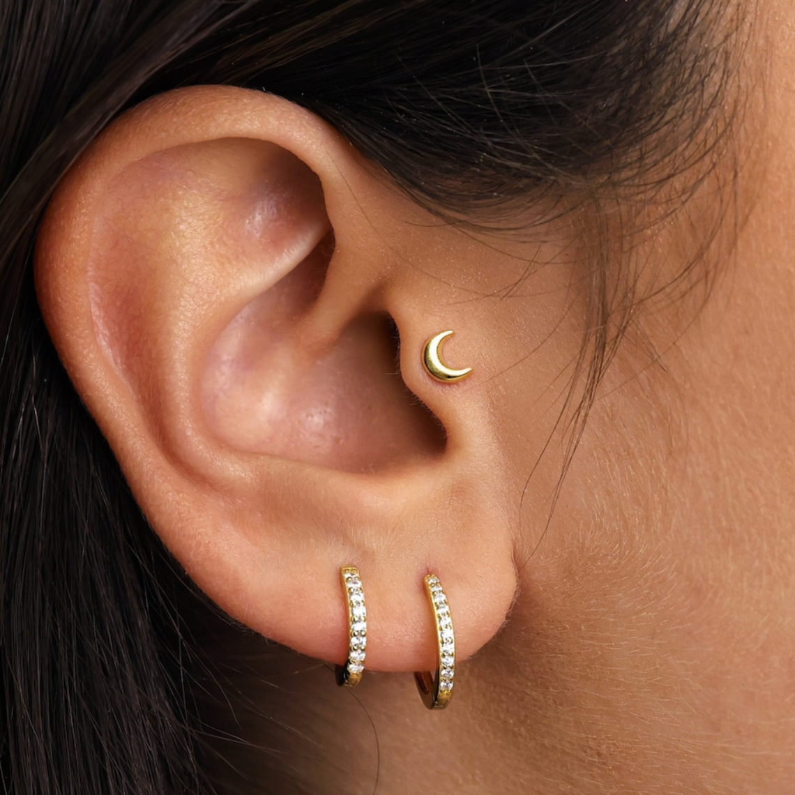 Boucles d'oreilles lune - Boucles d'oreilles lune minuscules