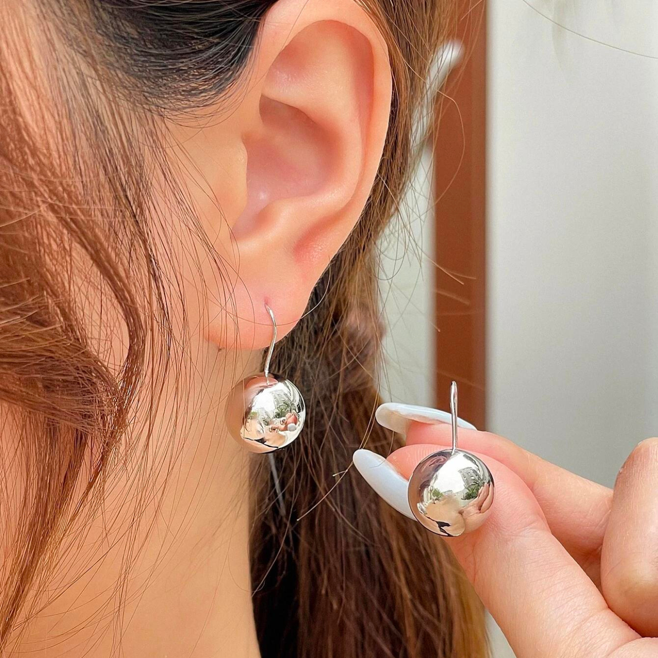 Boucles d'oreilles boule - Crochets d'oreilles ronds brillants