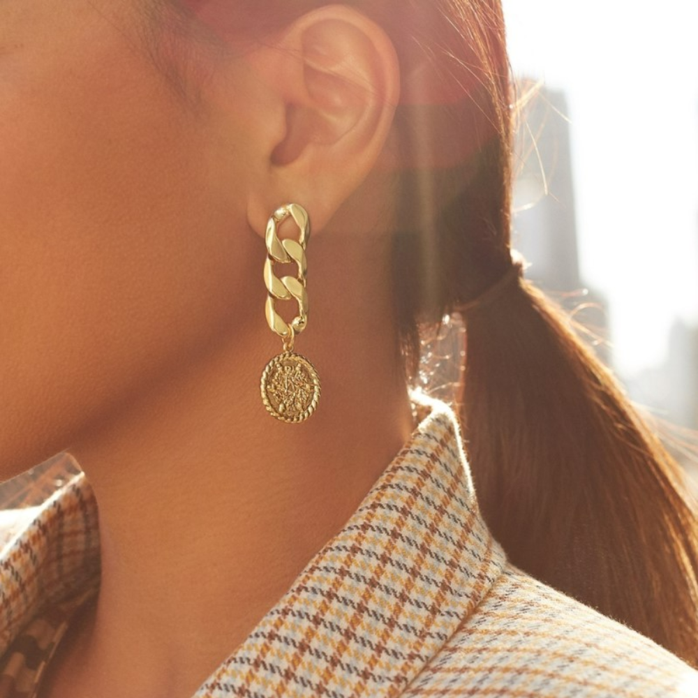 Boucles d'oreilles chaîne de pièces - Boucles d'oreilles dorées