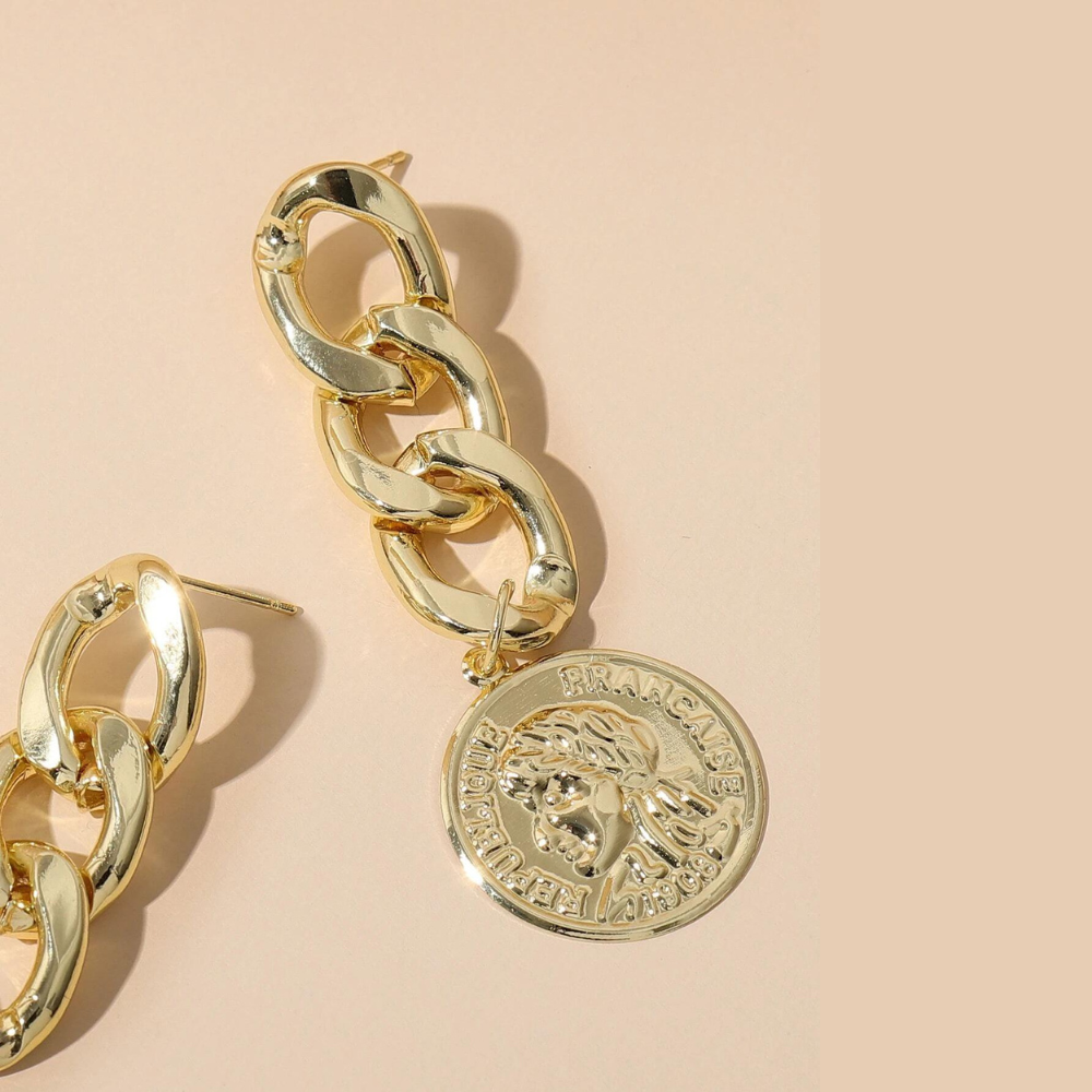Boucles d'oreilles chaîne de pièces - Boucles d'oreilles dorées