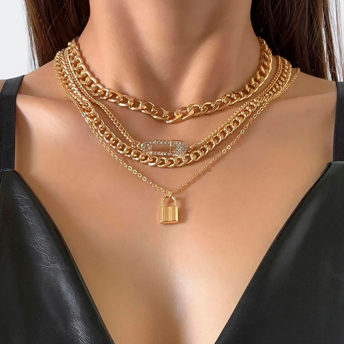 4pcs Collier - Ensemble de chaîne de pin rétro