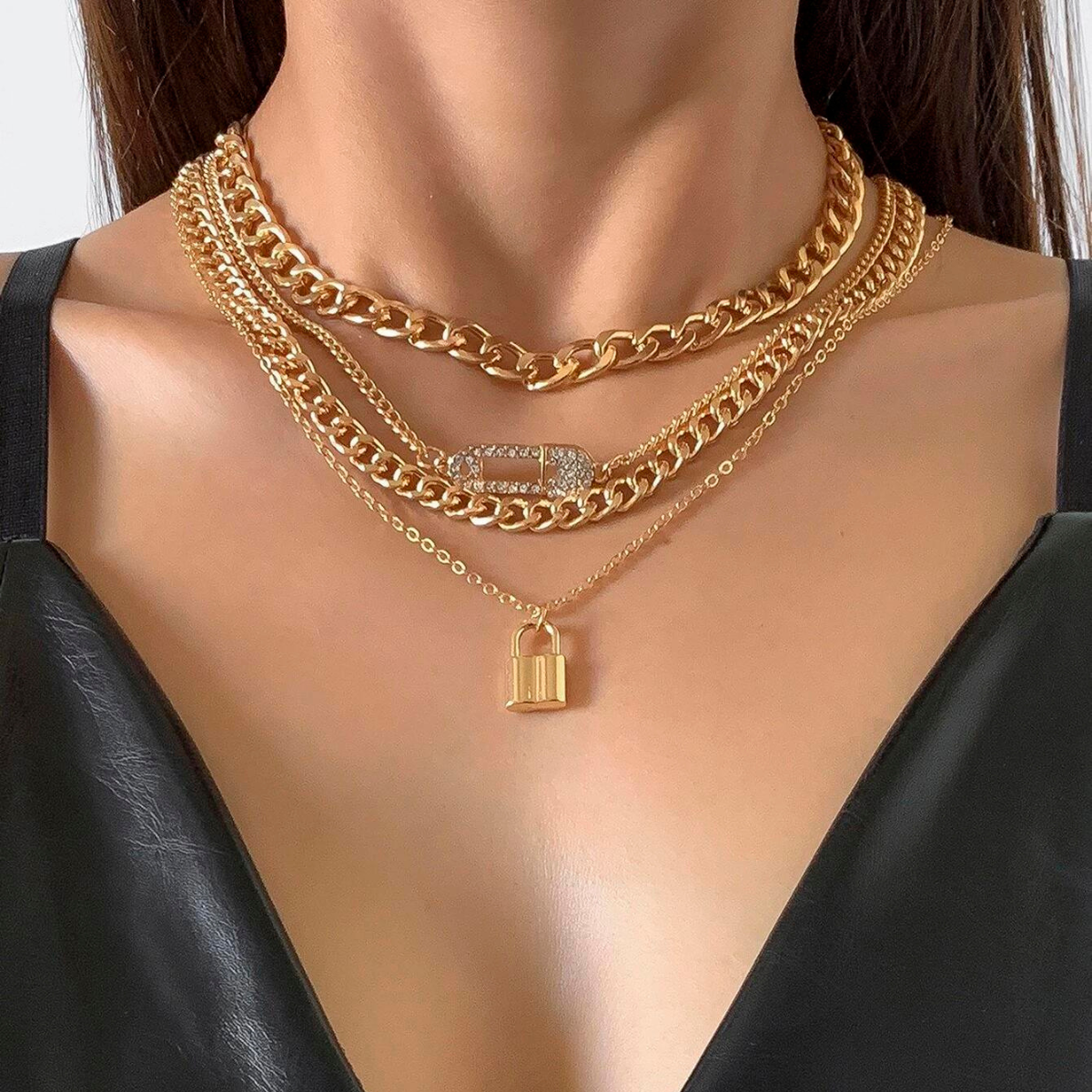4pcs Collier - Ensemble de chaîne de pin rétro