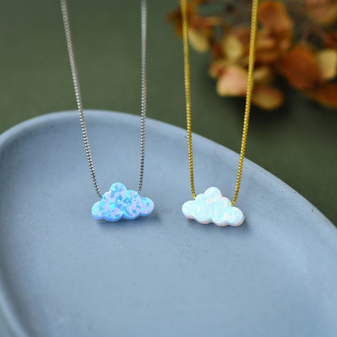 Collier d'opale nuage - Collier avec pendentif nuage