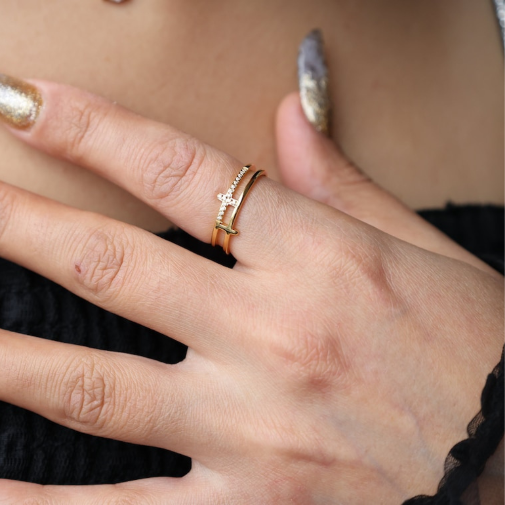 Double barre - bague croisée délicate