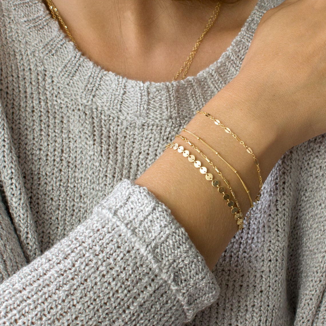 Bracelet de disques de chaîne tubulaire - Ensemble de bracelets en couches