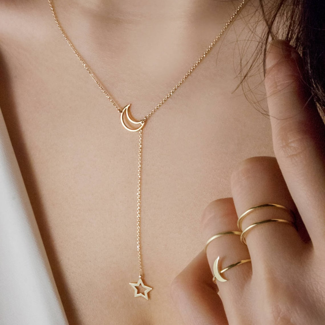 Lune et étoile - Collier style Lariat