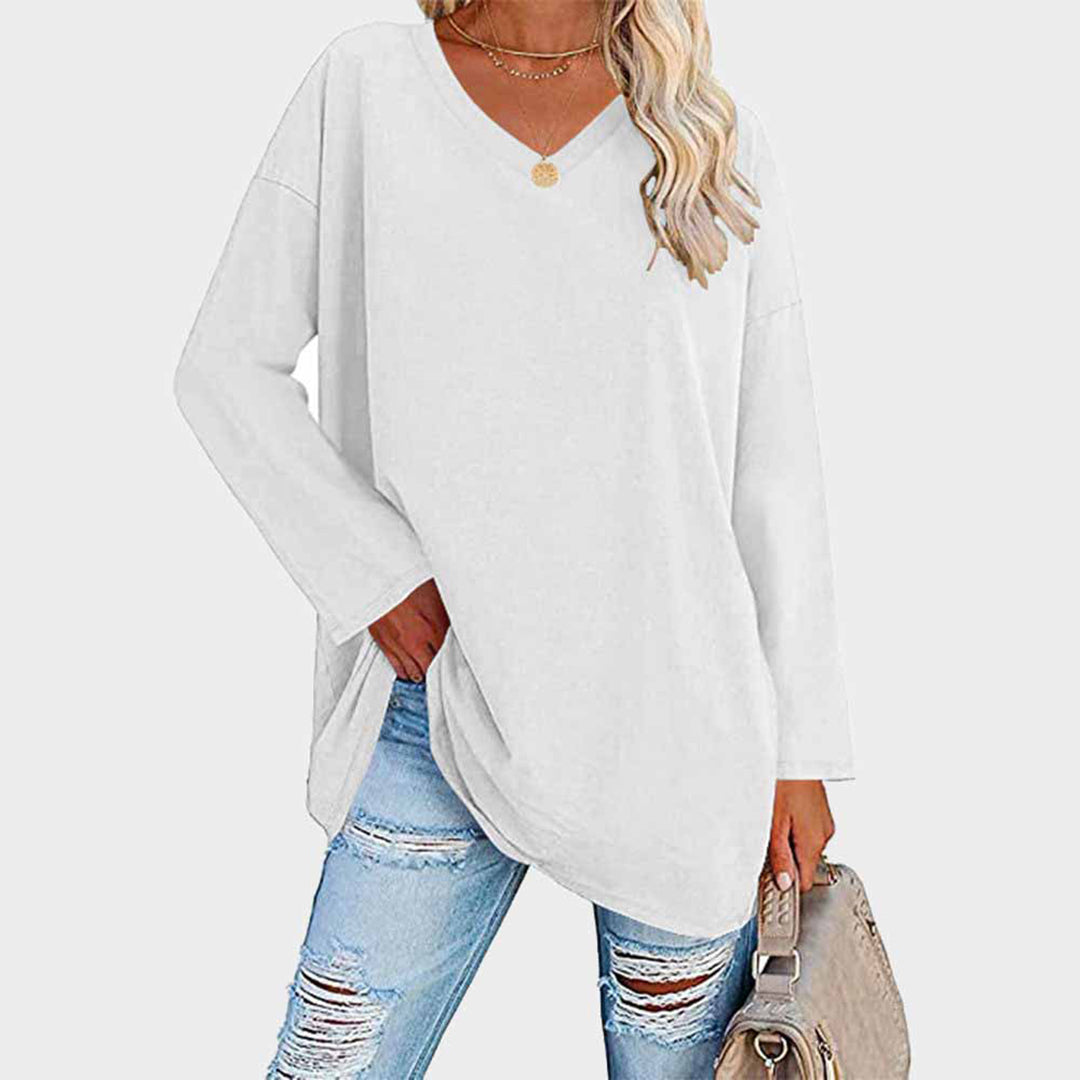 Ania - Blouse chic à col en V et manches longues