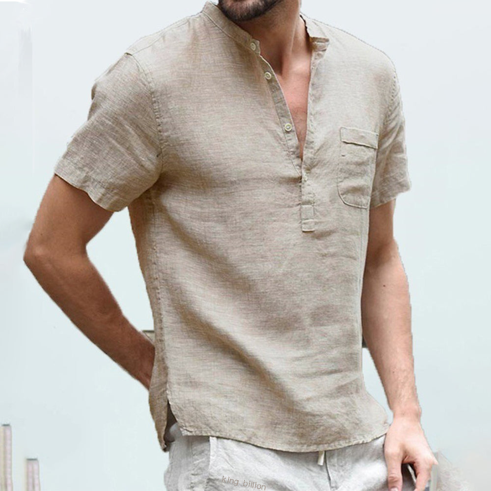 Korbin - Chemise pour homme en lin, légère et à manches courtes