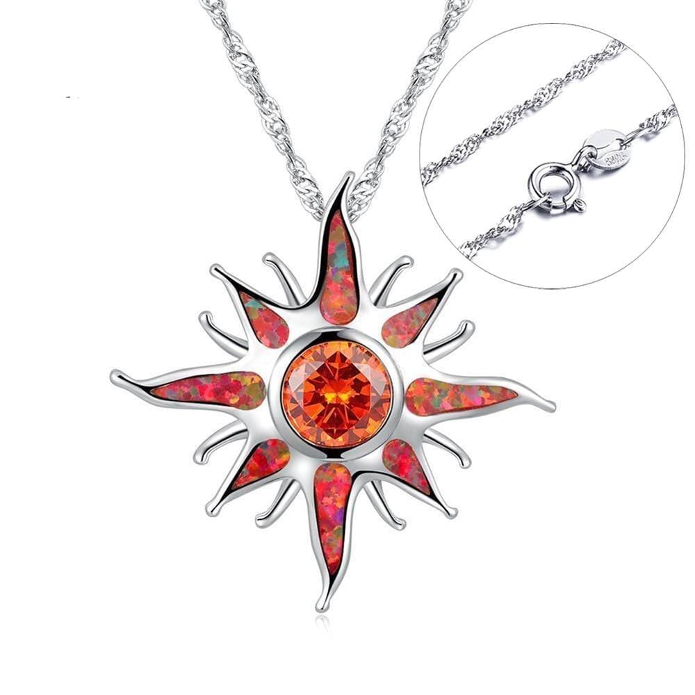 Yani – Collier avec pendentif de rayon de soleil en opale de feu et grenat