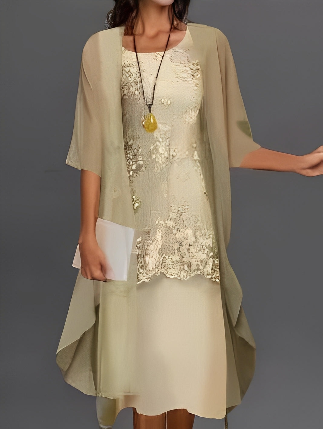 Ridley - Élégant ensemble robe en chiffon et dentelle
