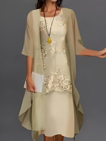 Ridley - Élégant ensemble robe en chiffon et dentelle