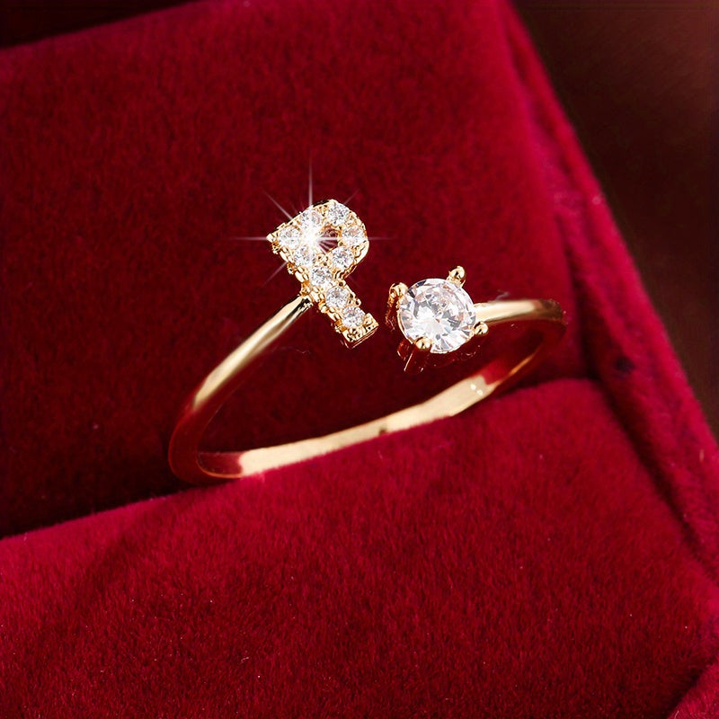 Nova – Bague ouverte moderne avec initiale et zircon