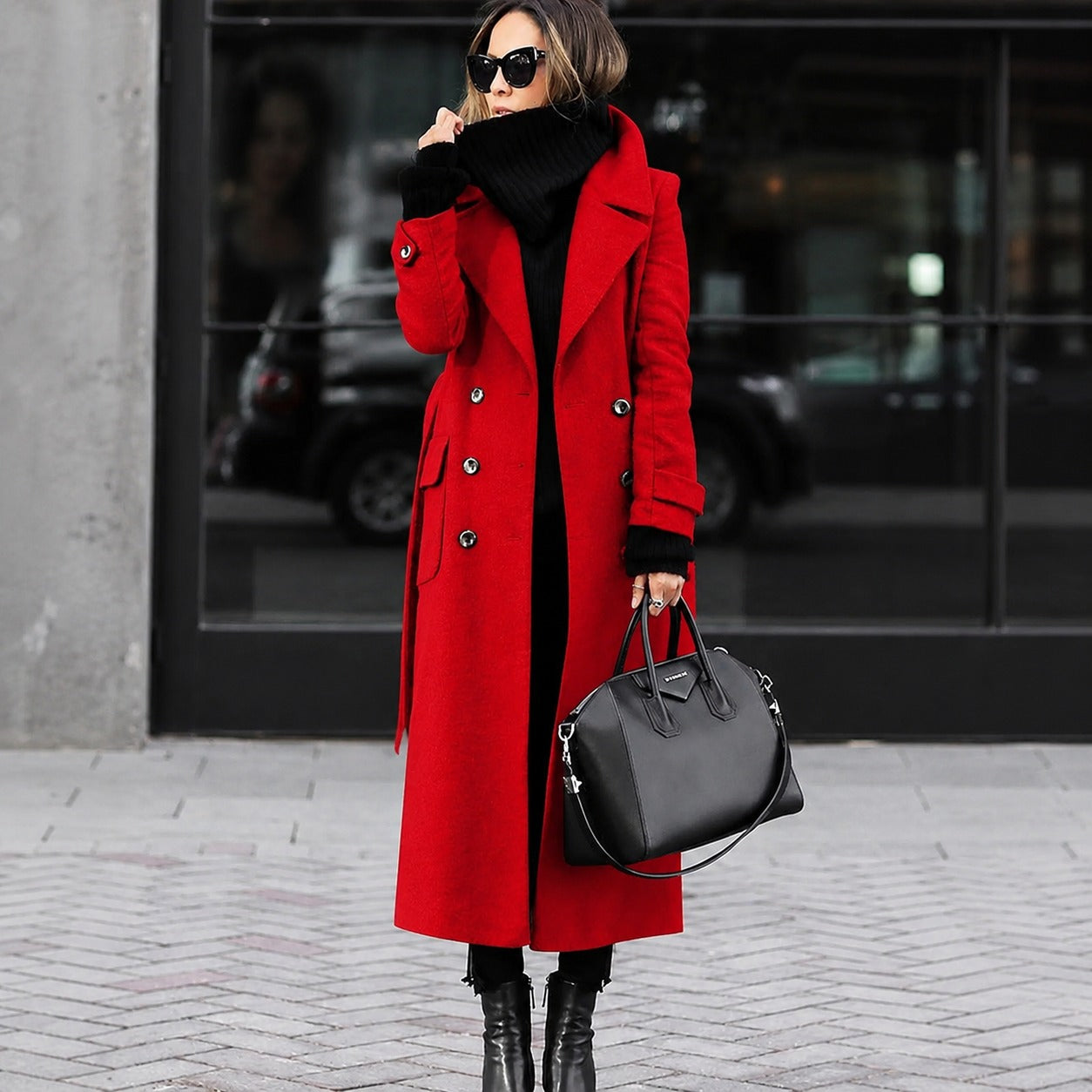 Helene - Long manteau ajusté pour femmes avec fermeture à double bouton