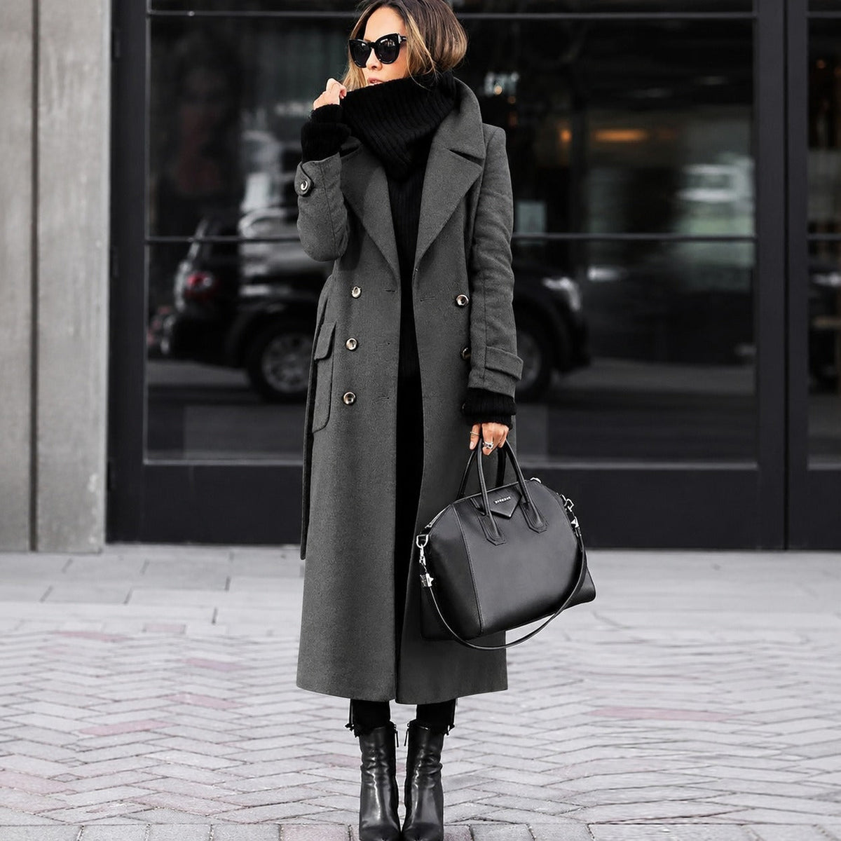 Helene - Long manteau ajusté pour femmes avec fermeture à double bouton