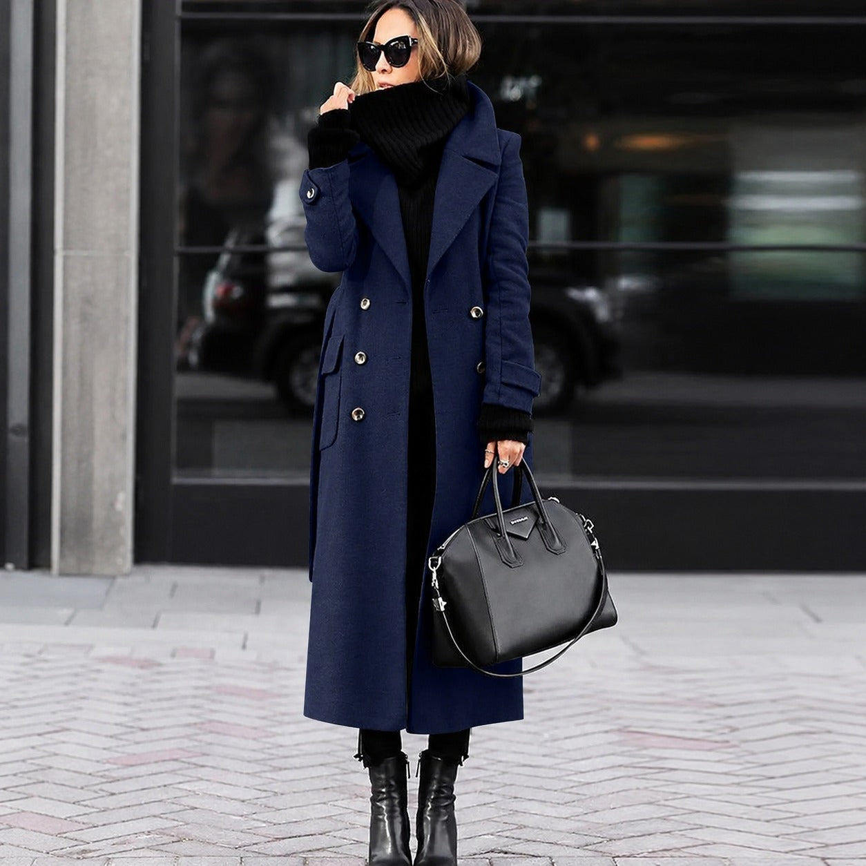 Helene - Long manteau ajusté pour femmes avec fermeture à double bouton