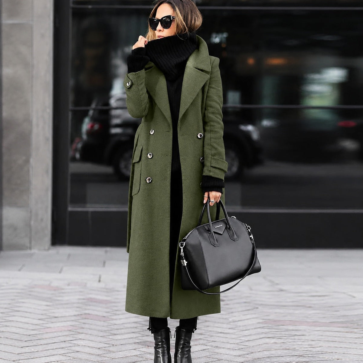 Helene - Long manteau ajusté pour femmes avec fermeture à double bouton