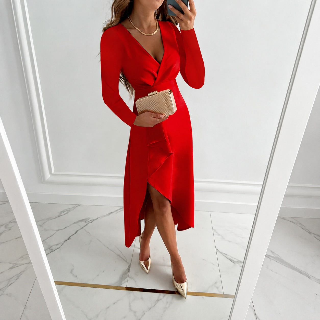 Shannon - Robe élégante à manches longues plissées