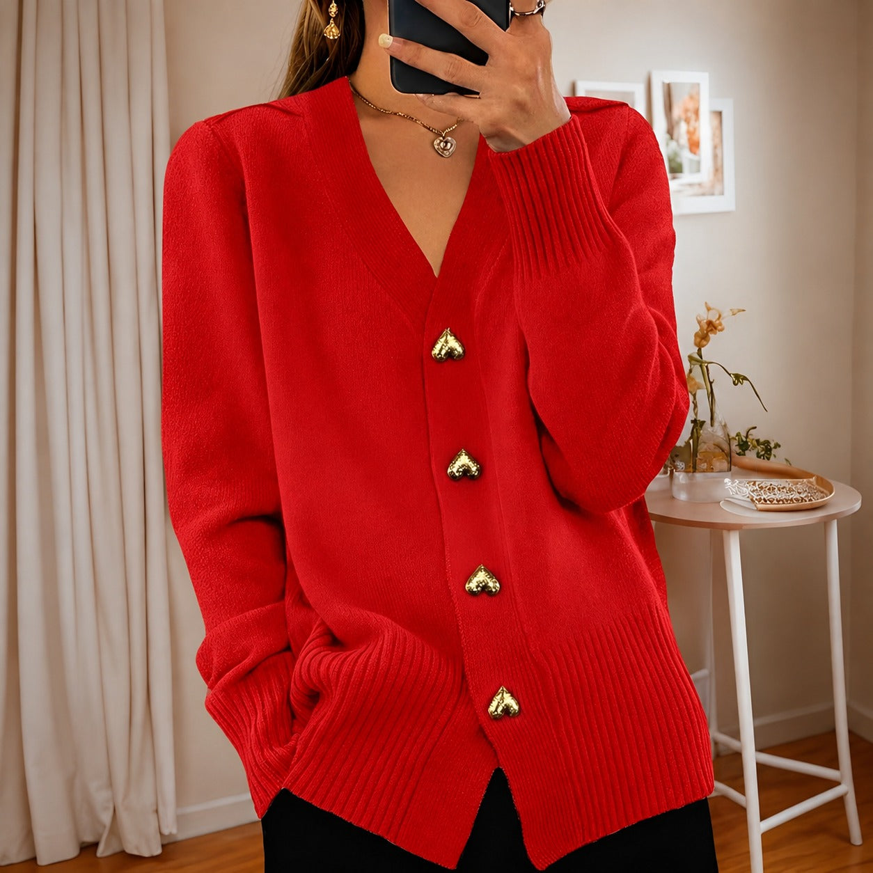Annalee - Cardigan Élégant avec Boutons d'Amour pour Femmes
