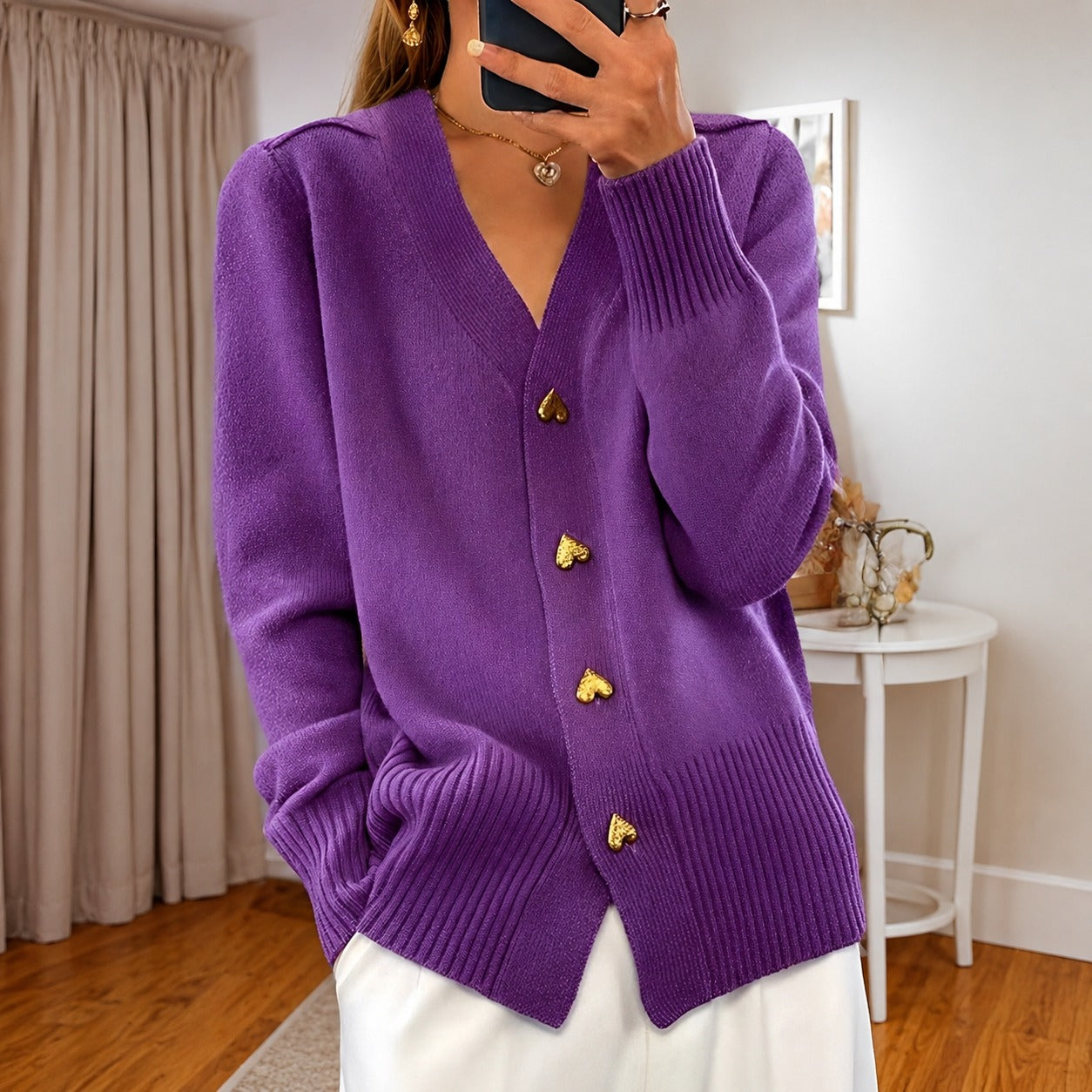 Annalee - Cardigan Élégant avec Boutons d'Amour pour Femmes