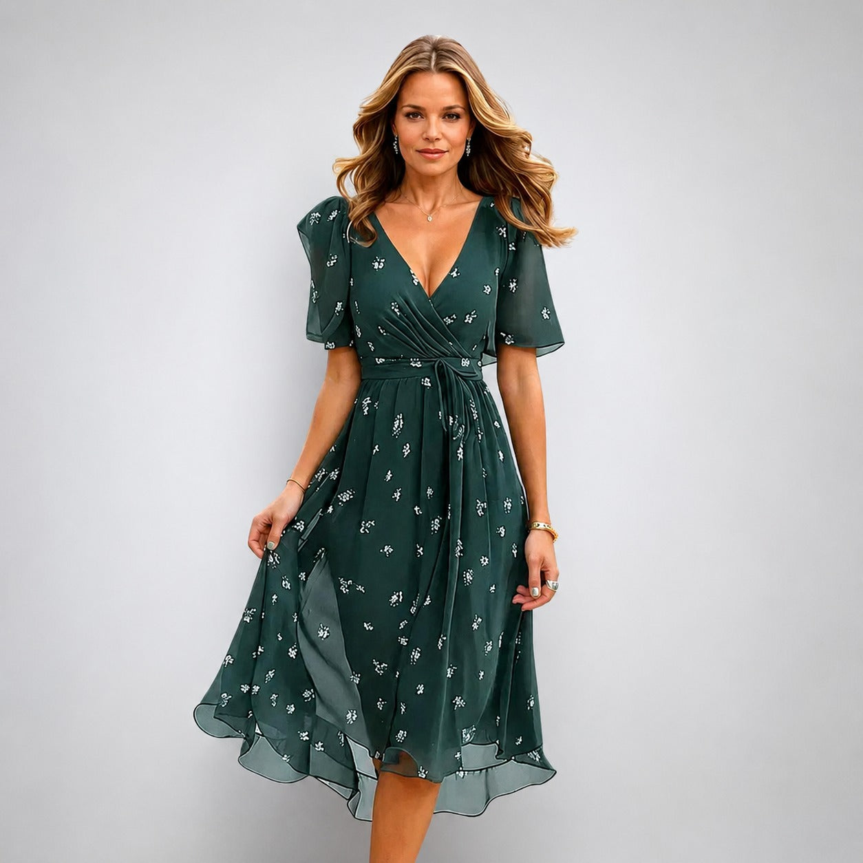 Annegret - Robe élégante pour femmes avec col en V