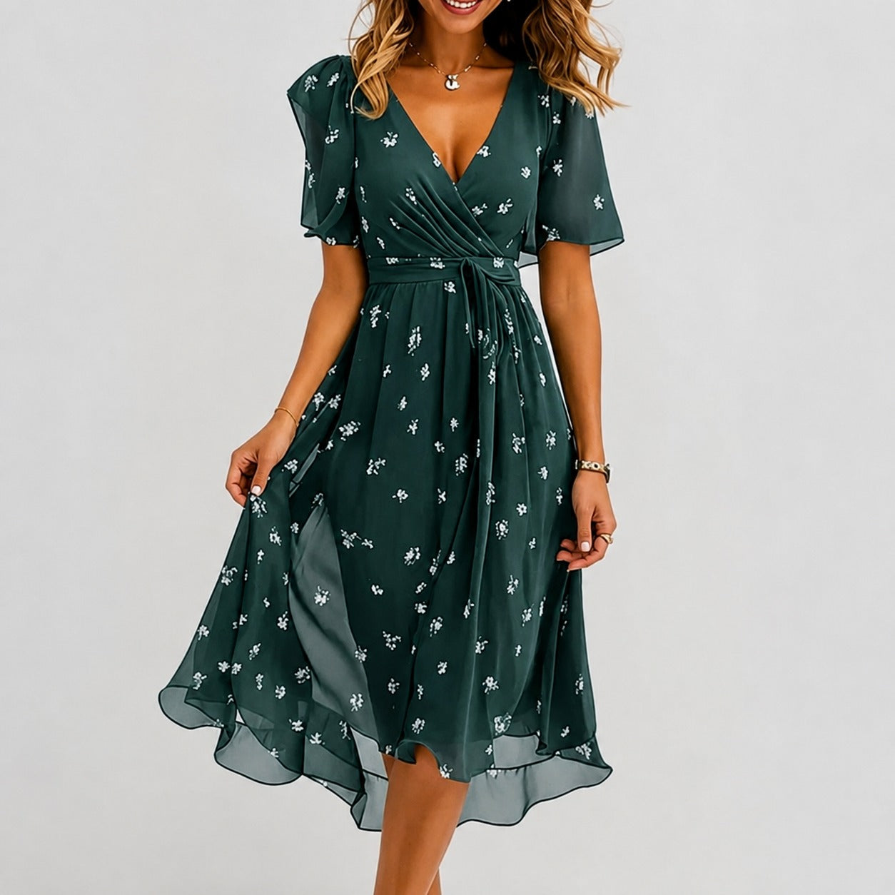 Annegret - Robe élégante pour femmes avec col en V
