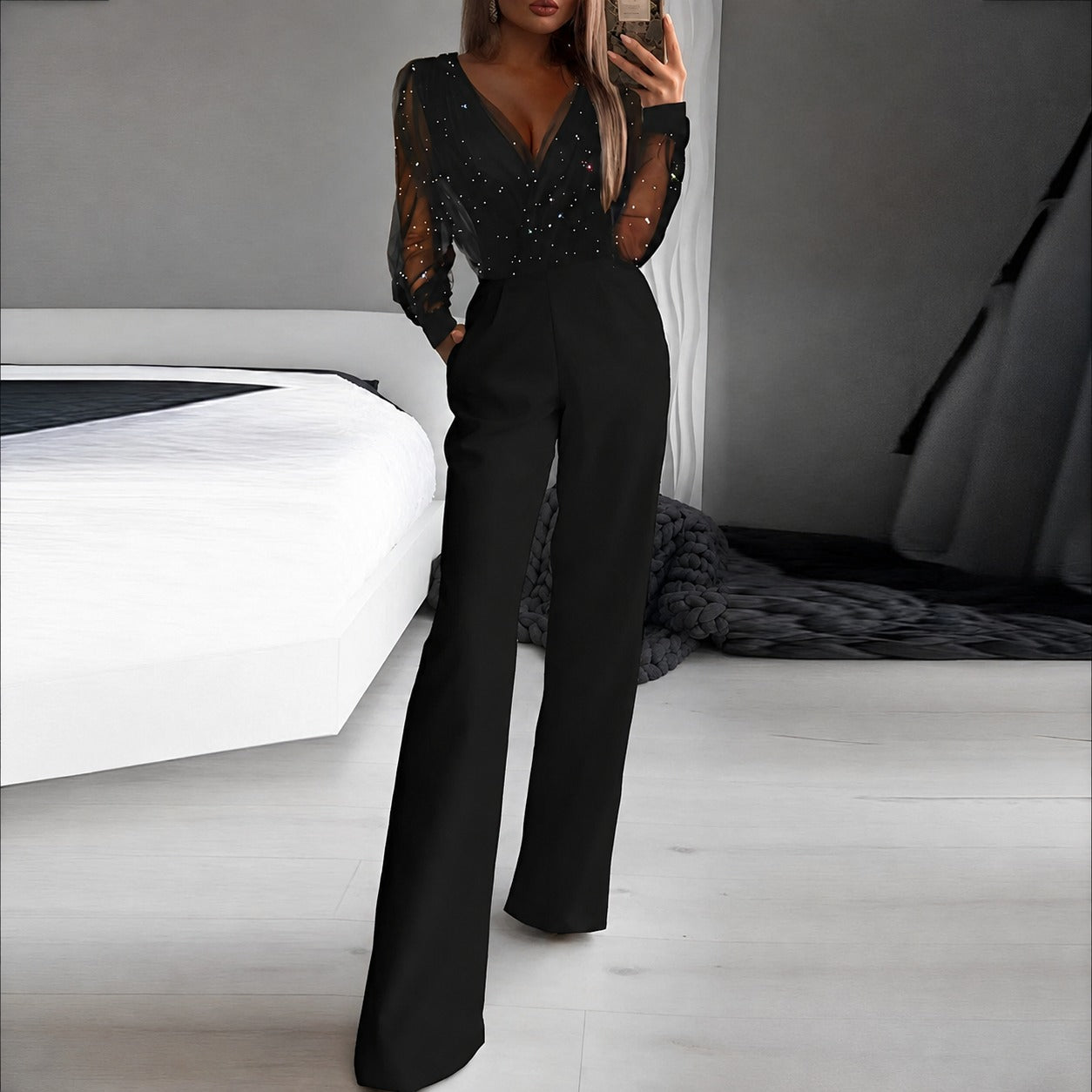 Catherina - Combinaison pour femmes avec col en V et paillettes
