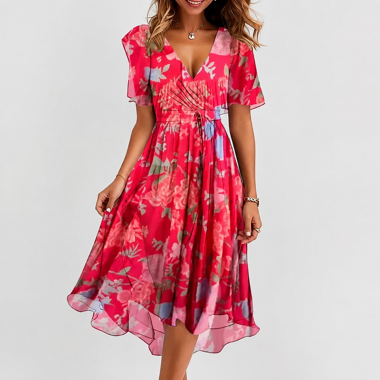 Annegret - Robe élégante pour femmes avec col en V