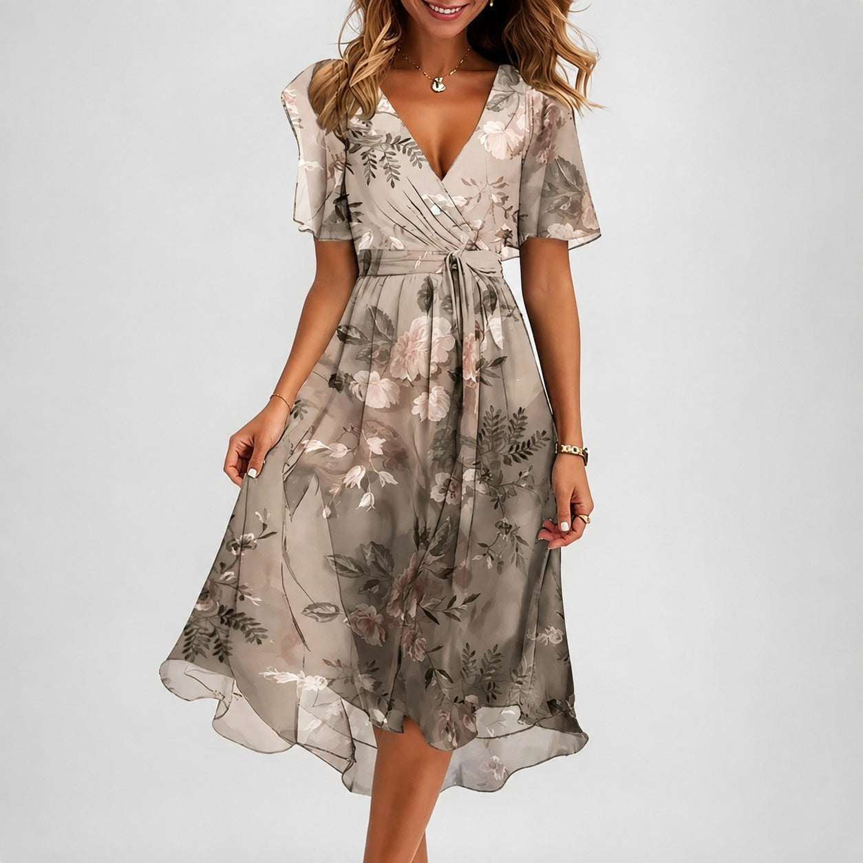 Annegret - Robe élégante pour femmes avec col en V