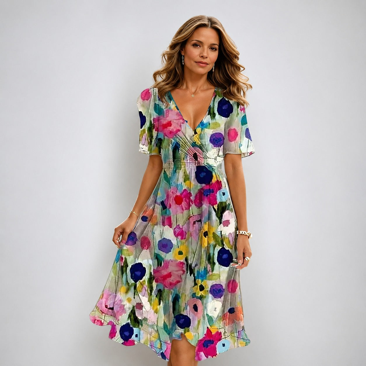 Annegret - Robe élégante pour femmes avec col en V