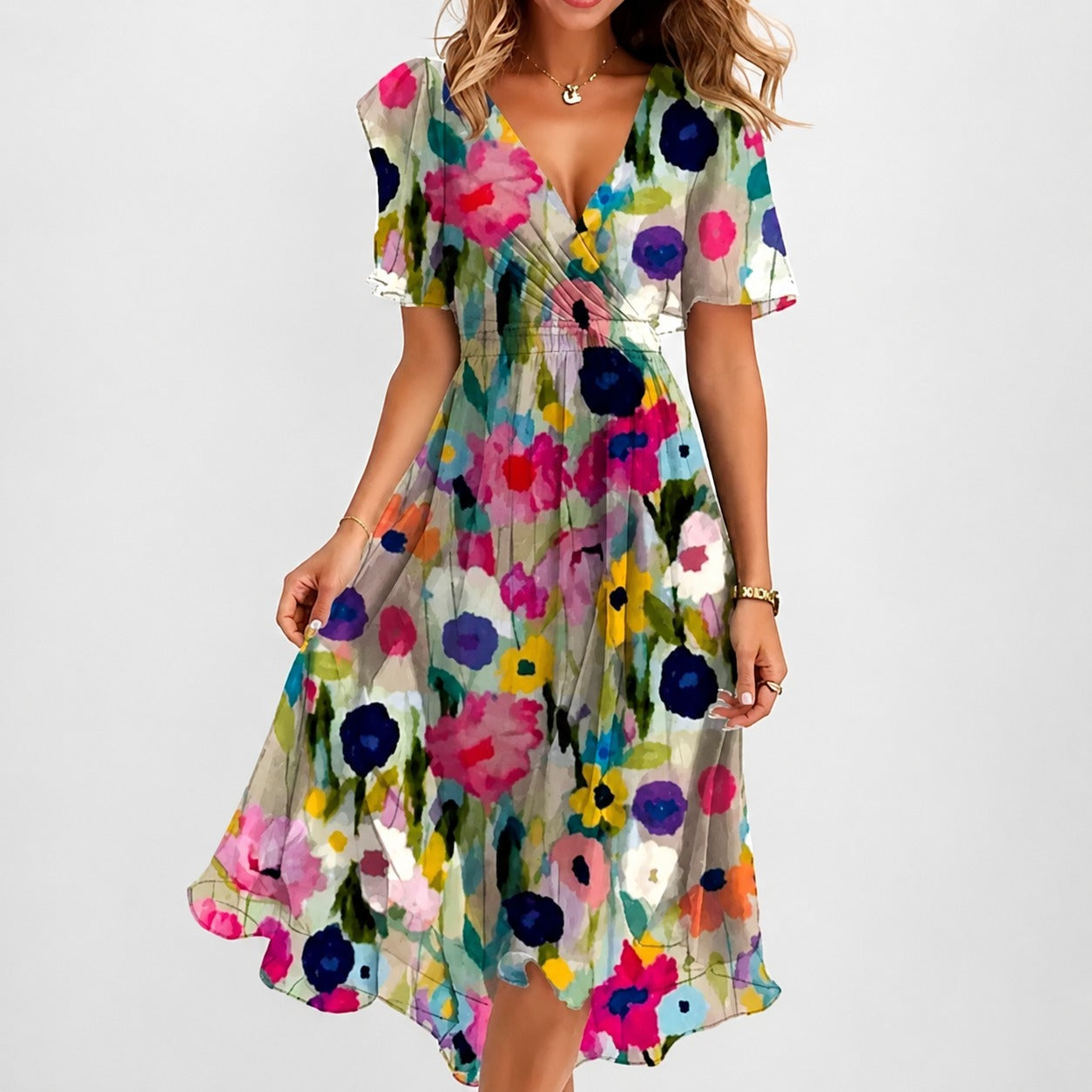 Annegret - Robe élégante pour femmes avec col en V