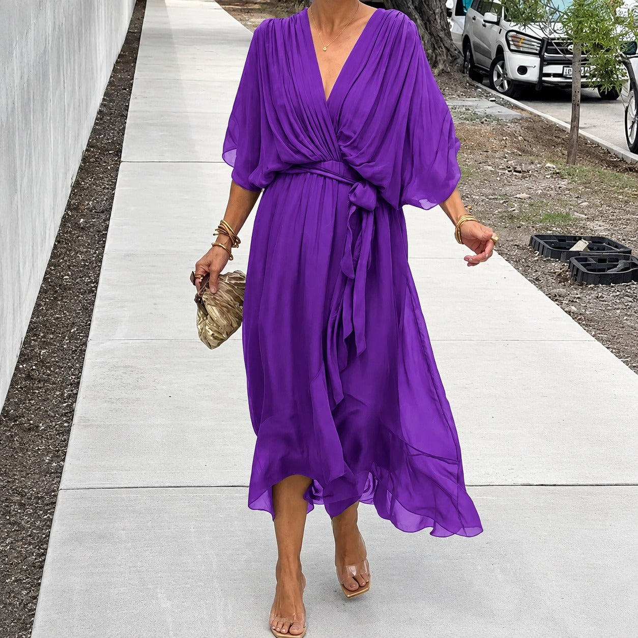 Loisa - Robe légère en chiffon avec col en V