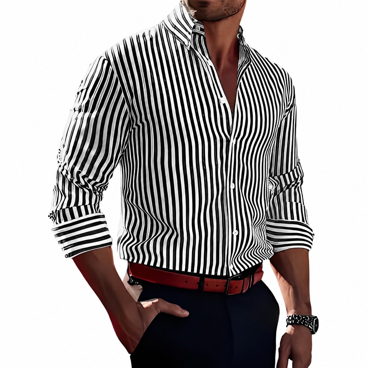 Brycen - Chemise à manches longues rayée et élégante pour hommes