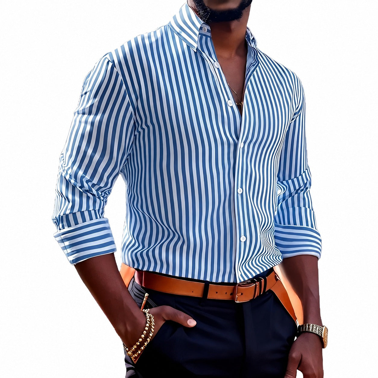 Brycen - Chemise à manches longues rayée et élégante pour hommes