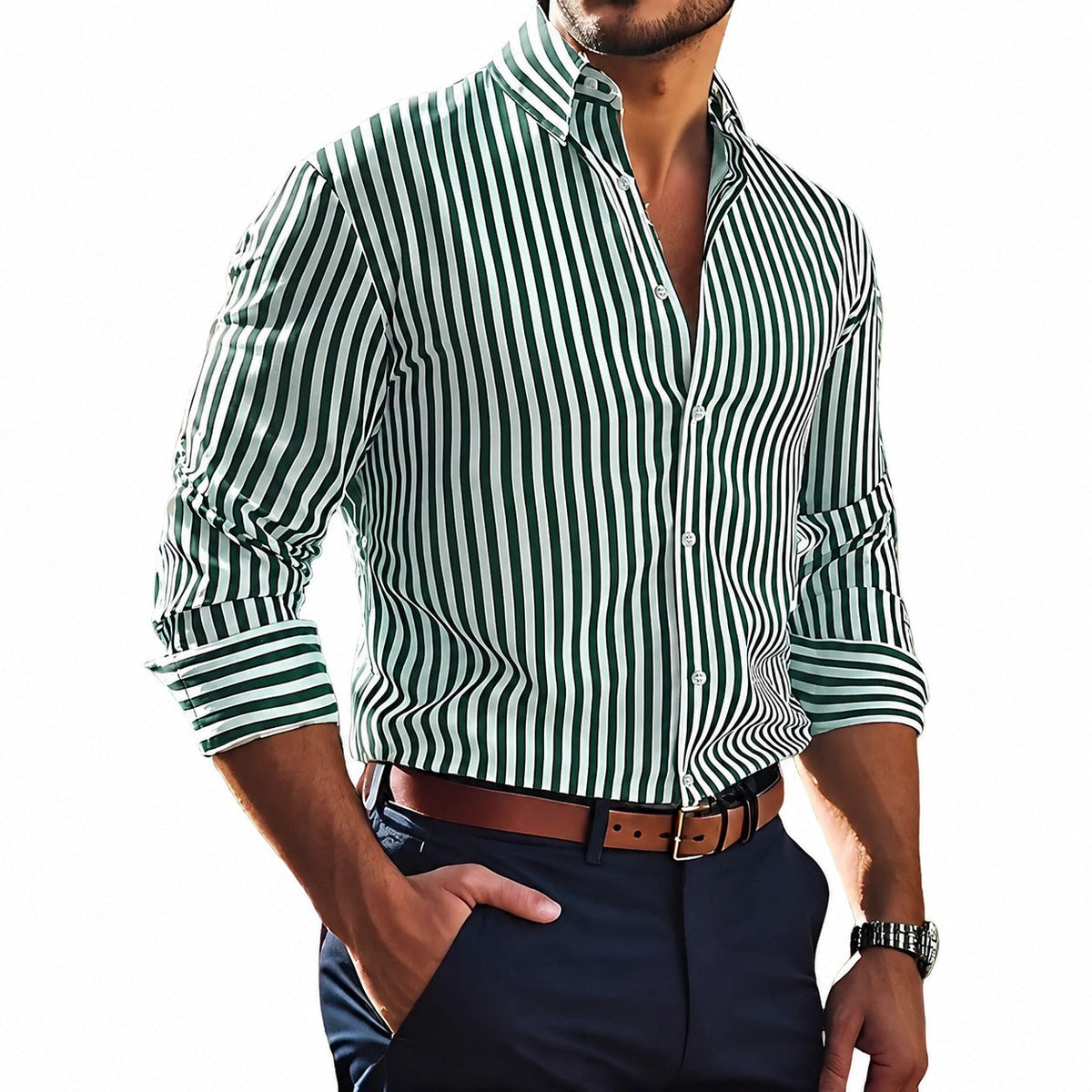 Brycen - Chemise à manches longues rayée et élégante pour hommes