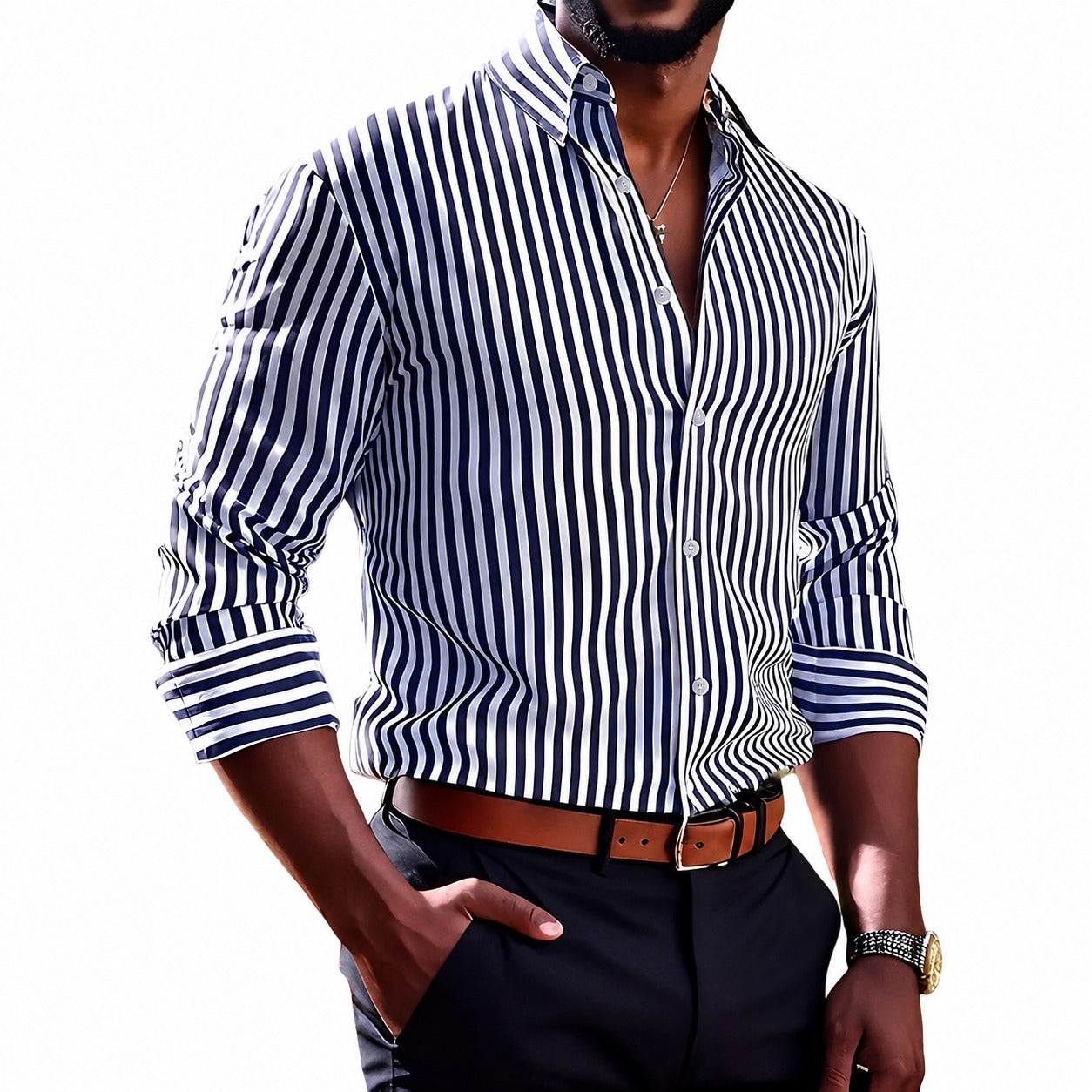 Brycen - Chemise à manches longues rayée et élégante pour hommes
