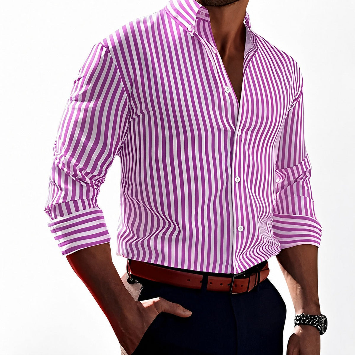 Brycen - Chemise à manches longues rayée et élégante pour hommes