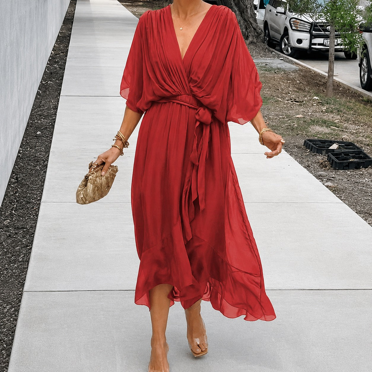 Loisa - Robe légère en chiffon avec col en V