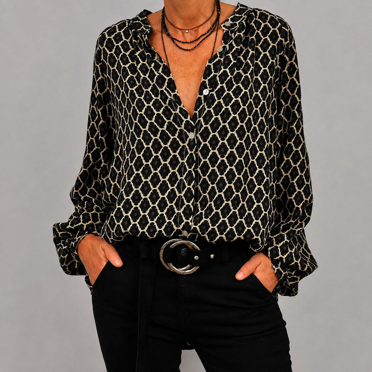 Zara - Blouse décontractée et ample avec col en V