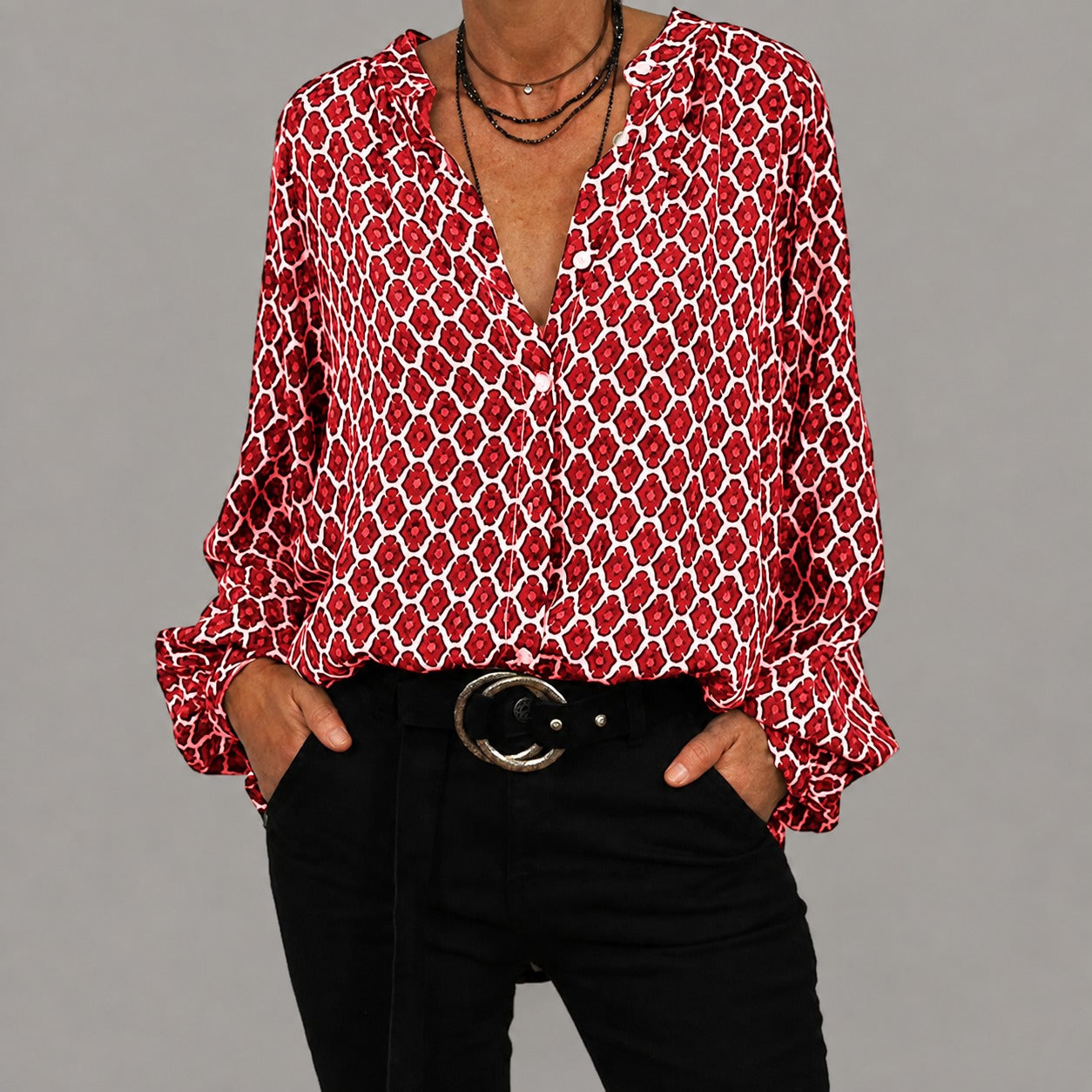 Zara - Blouse décontractée et ample avec col en V