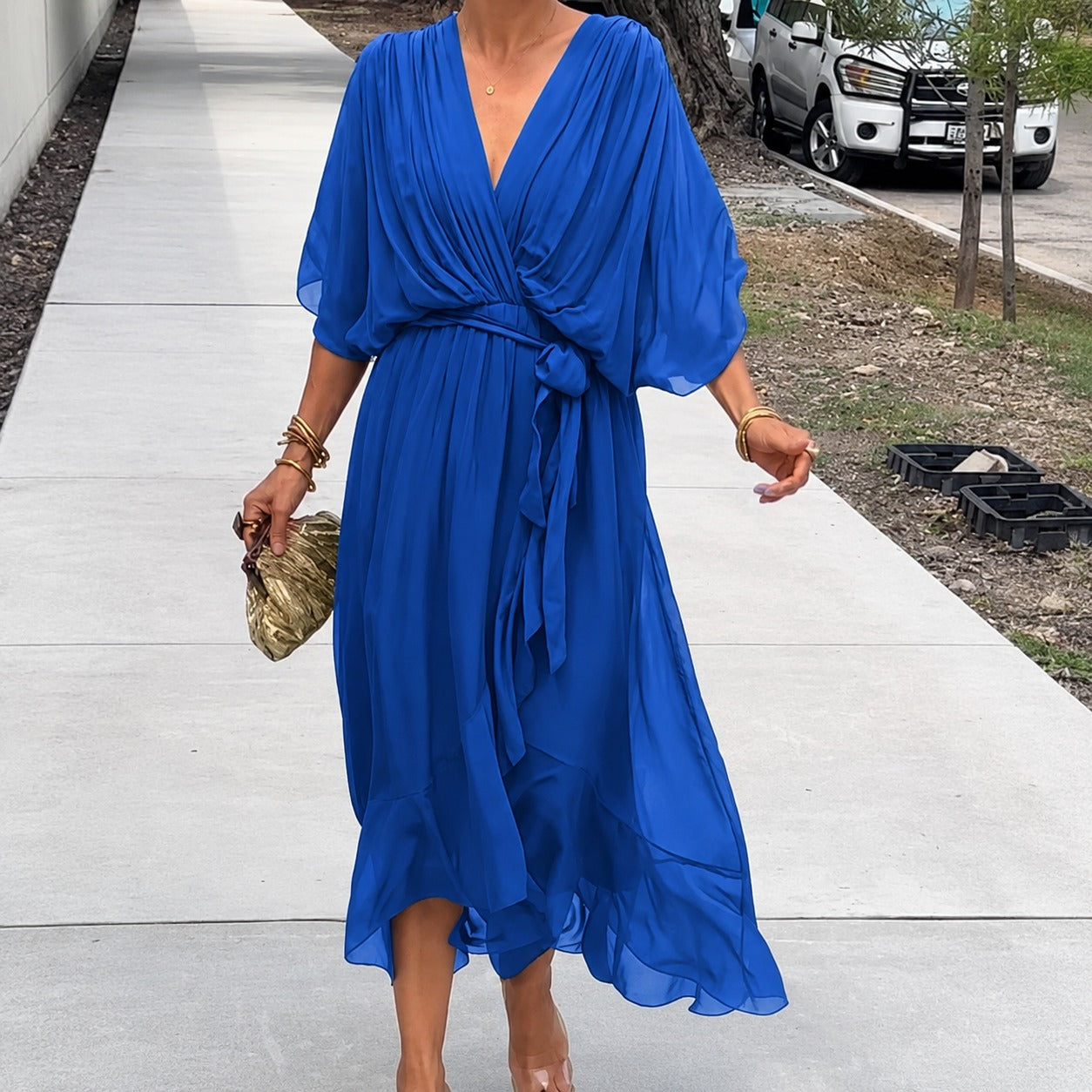 Loisa - Robe légère en chiffon avec col en V