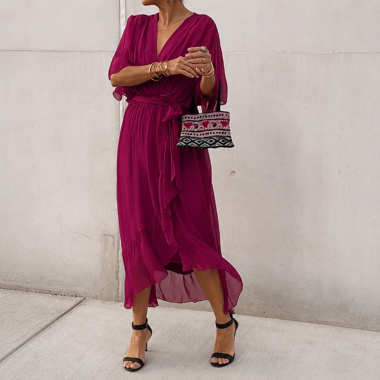Loisa - Robe légère en chiffon avec col en V