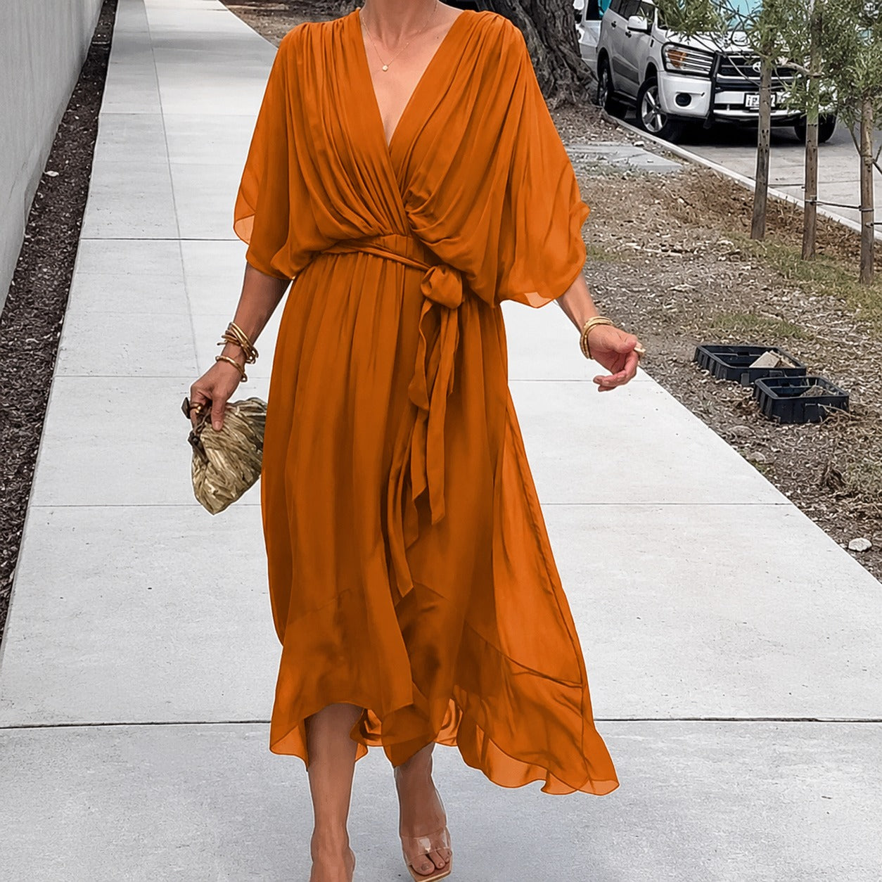Loisa - Robe légère en chiffon avec col en V